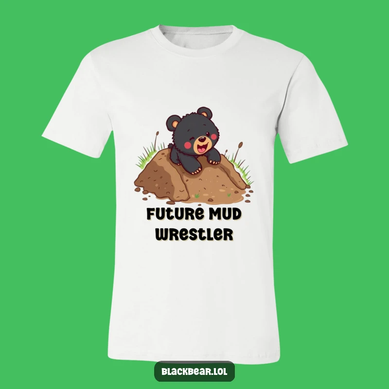 Funny Black Bear Cub Mudslide T-Shirt - Whimsical Outdoor Adventure Apparel Gift