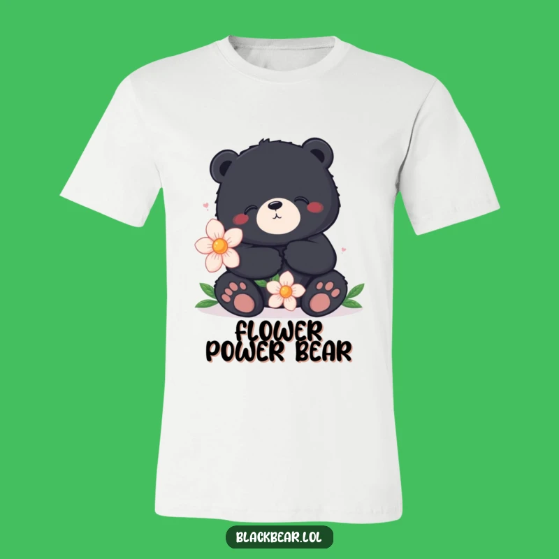 Funny Cozy Bear T-Shirt - Oversized Flower Holding Design, Perfect Funny Gift