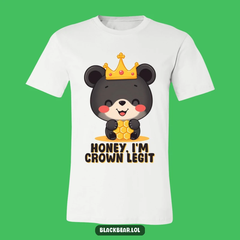 Funny Black Bear Cub Crown Honeycomb T-Shirt - Royal Animal Tee Gift