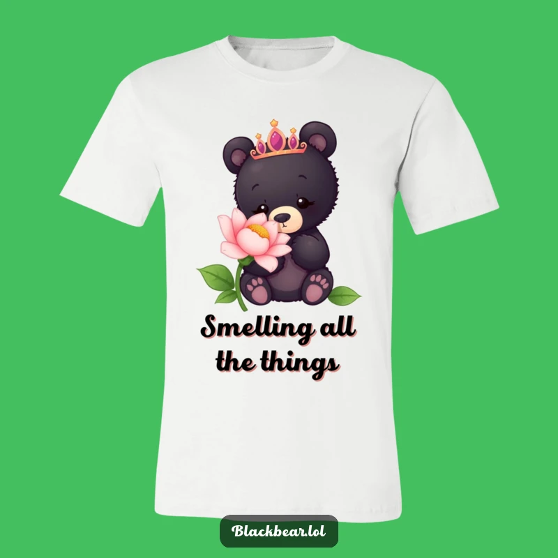 Funny Bear Cub Tiara Flower T-Shirt - Curious Nature Lover Gift