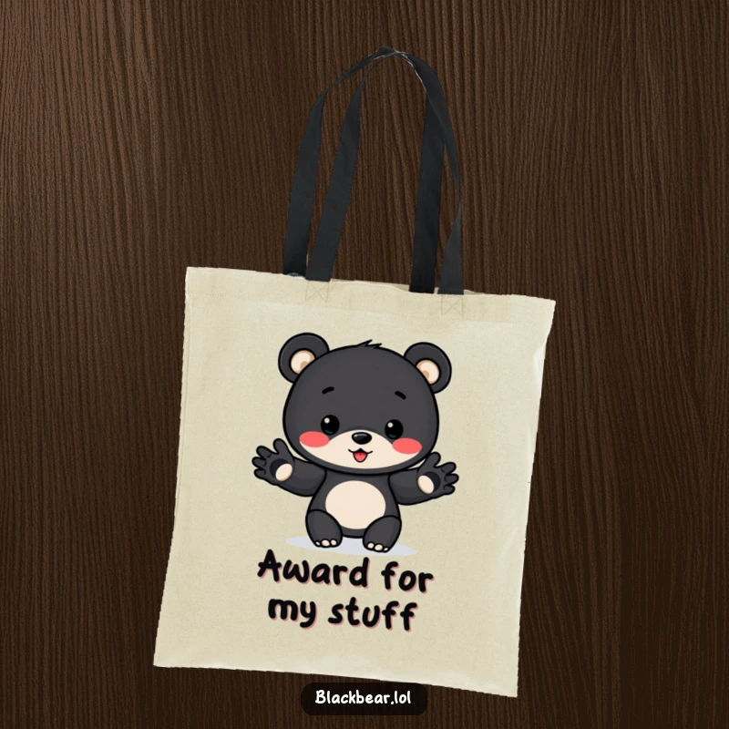 Funny Award Bear Cub Tote Bag: Adorable bear cub with outstretched paws, ready to present an award, making shopping a funny occasion.