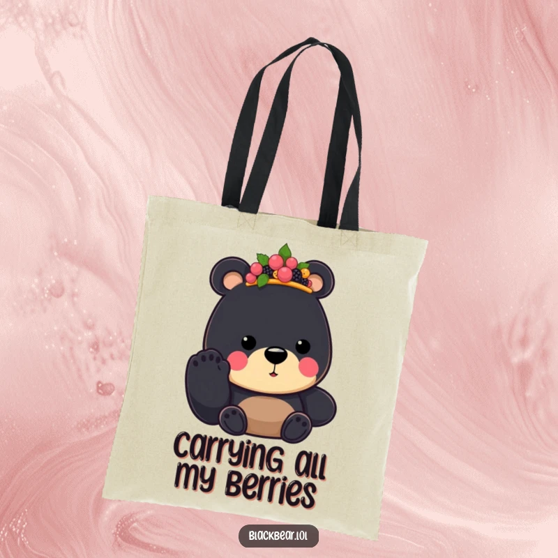 Funny Black Bear King Tote Bag, featuring a berry crown and an offering paw, ideal for stylish, humorous everyday use.