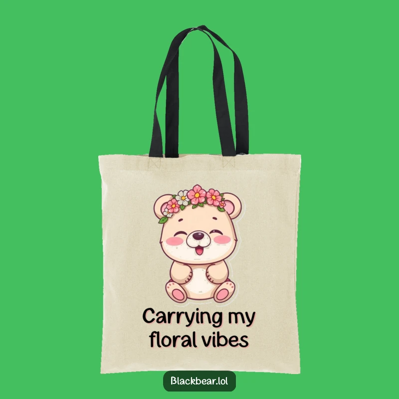 Funny Bear Cub Flower Crown Tote Bag - Stylish Giggling Character Accessory
