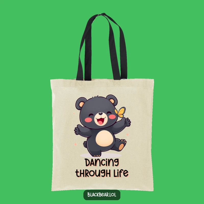 Funny Bear Cub Dance Tote Bag: Joyful Black Bear Cub and Butterfly Carry-All, a Chic Funny Gift!