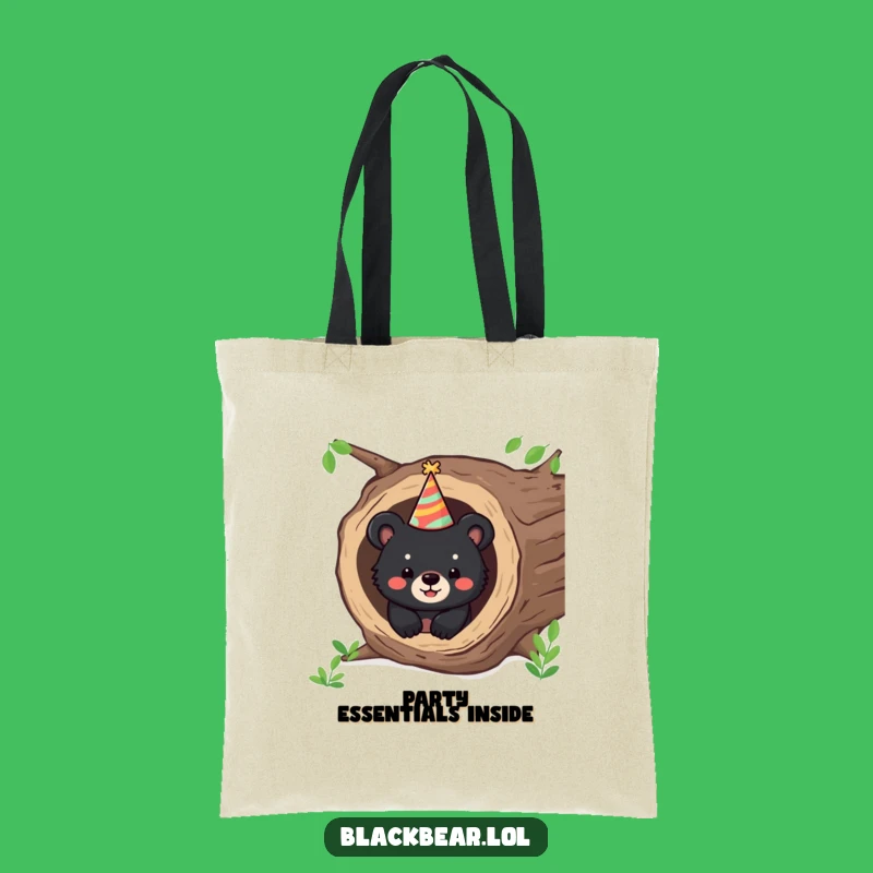 Funny Bear Party Tote Bag: Carry Your Celebration With Cub From Log, Great Funny Gift!