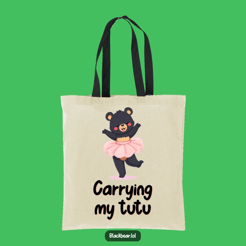 Funny Bear Tutu Tote Bag: Stylish Black Bear Twirling, Chic Funny Gift for Shoppers