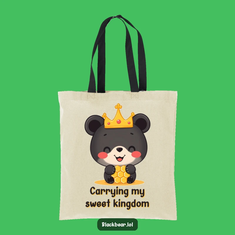 Funny Black Bear Cub Crown Honeycomb Tote Bag - Stylish Royal Animal Carryall