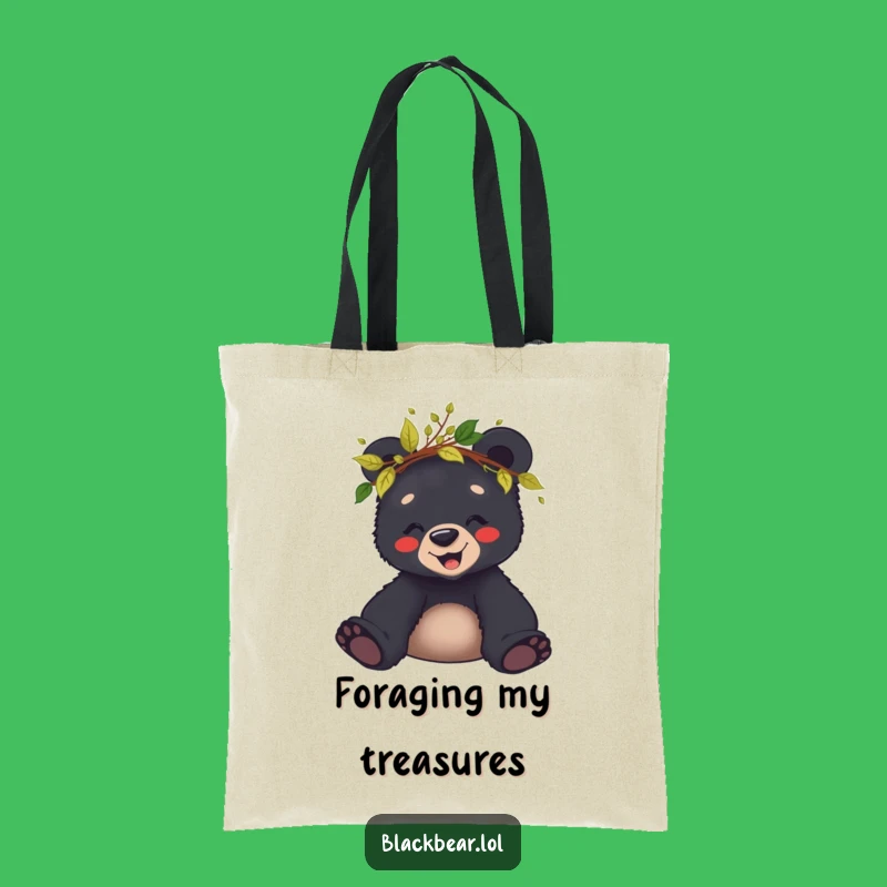 Funny Giggling Bear Cub Leaf Crown Tote Bag - Woodland Carryall Gift