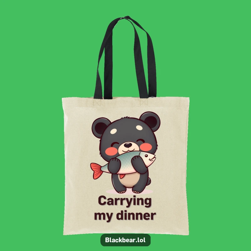 Funny Tote Bag: Bear Cub Balancing Fish, Your Chic Humorous Carry-All!
