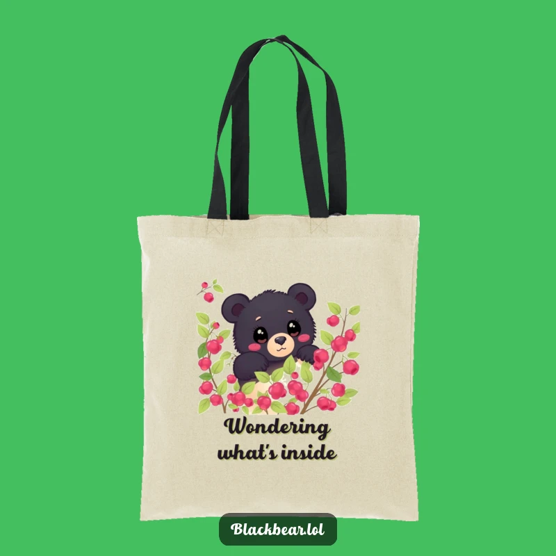 Funny Shy Bear Berry Bush Tote Bag - Curious Forest Accessory